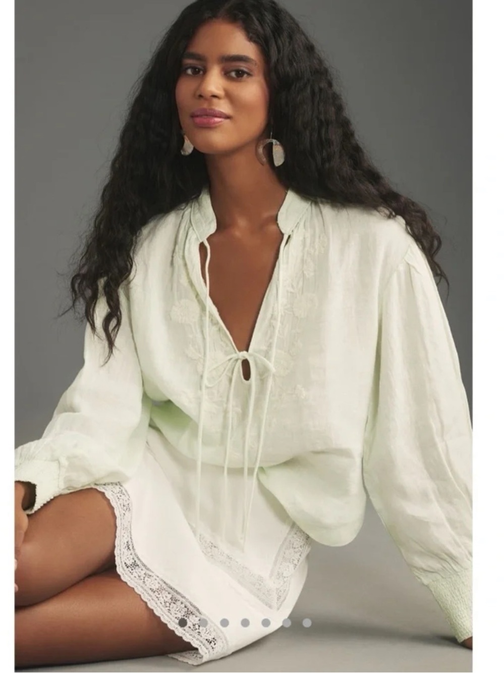 By Anthropologie Embroidered Linen Tunic White Medium